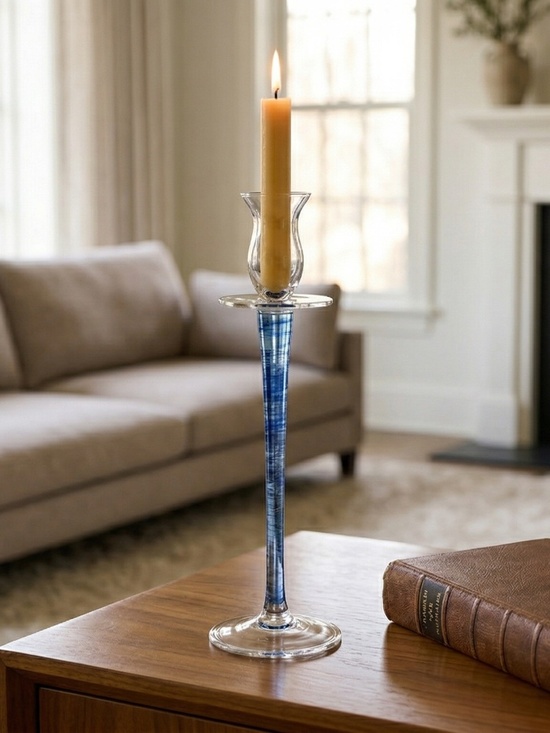 Other - Vintage Art Glass Candlestick Holder — Cobalt Blue Stem with Hurricane Top